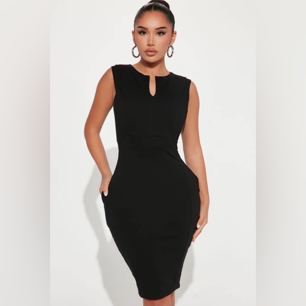 NWT - Cubicle Cutie Body Sculpting Midi Dress - Black from Fashion Nova